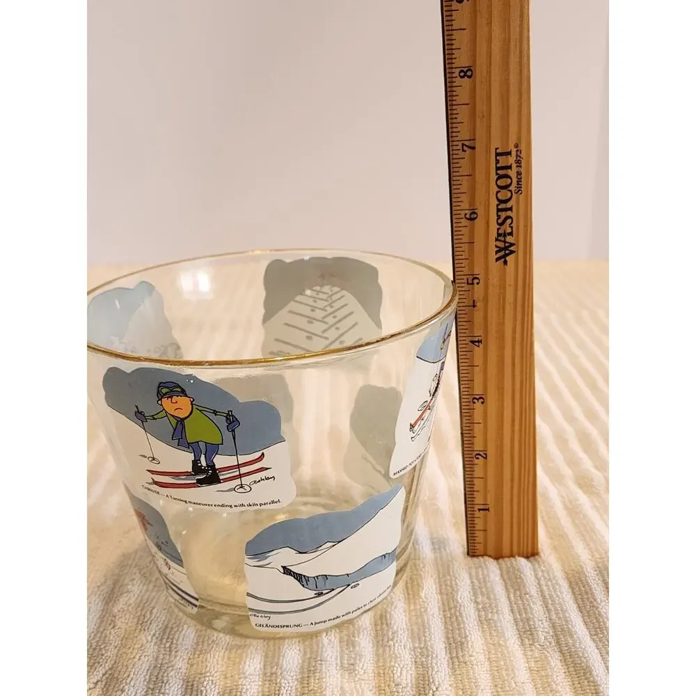 VTG West Virginia Glass Ice Bucket Bowl Cartoon ski illustrations Ashby Alpine